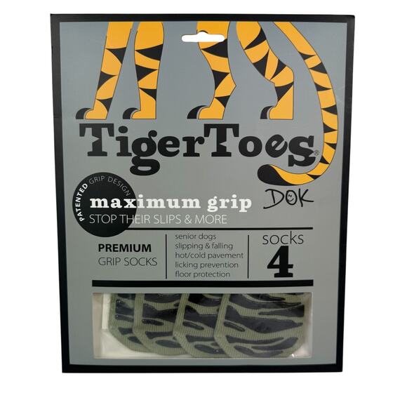 Dok Maximum Grip Socks for Dogs Tiger Toes 4-Pack Medium Green New - Picture 1 of 5